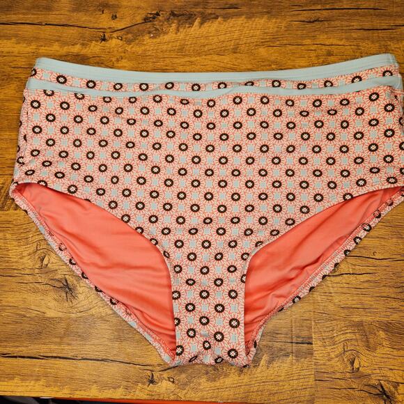 Lands End 2 piece high waisted Aqua Pink pattern swim sz 14 swimsuit - Picture 8 of 11